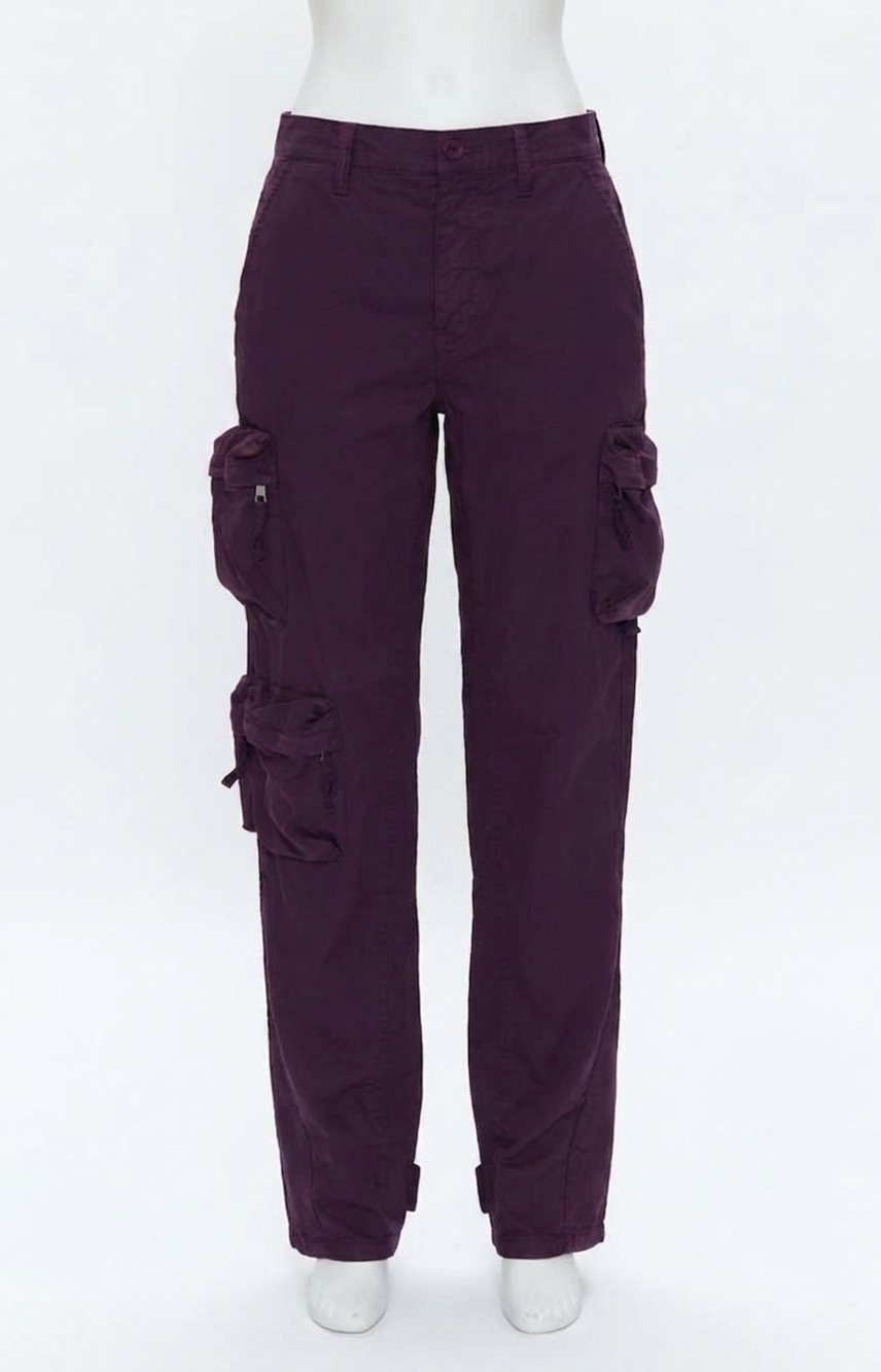 NEW PISTOLA bobbie mid rise loose straight leg cargo pant in washed aubergine